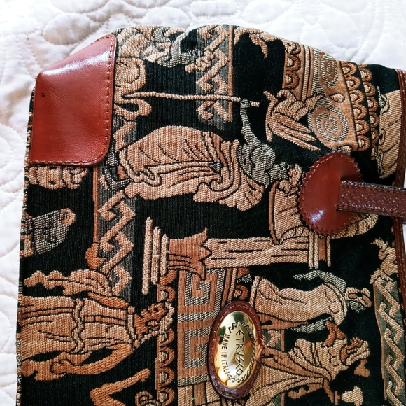 ETRUSCO VINTAGE ITALIAN MADE LEATHER & TAPESTRY SHOULDER BAG -TANS GRAYS BLACK - Picture 11 of 16
